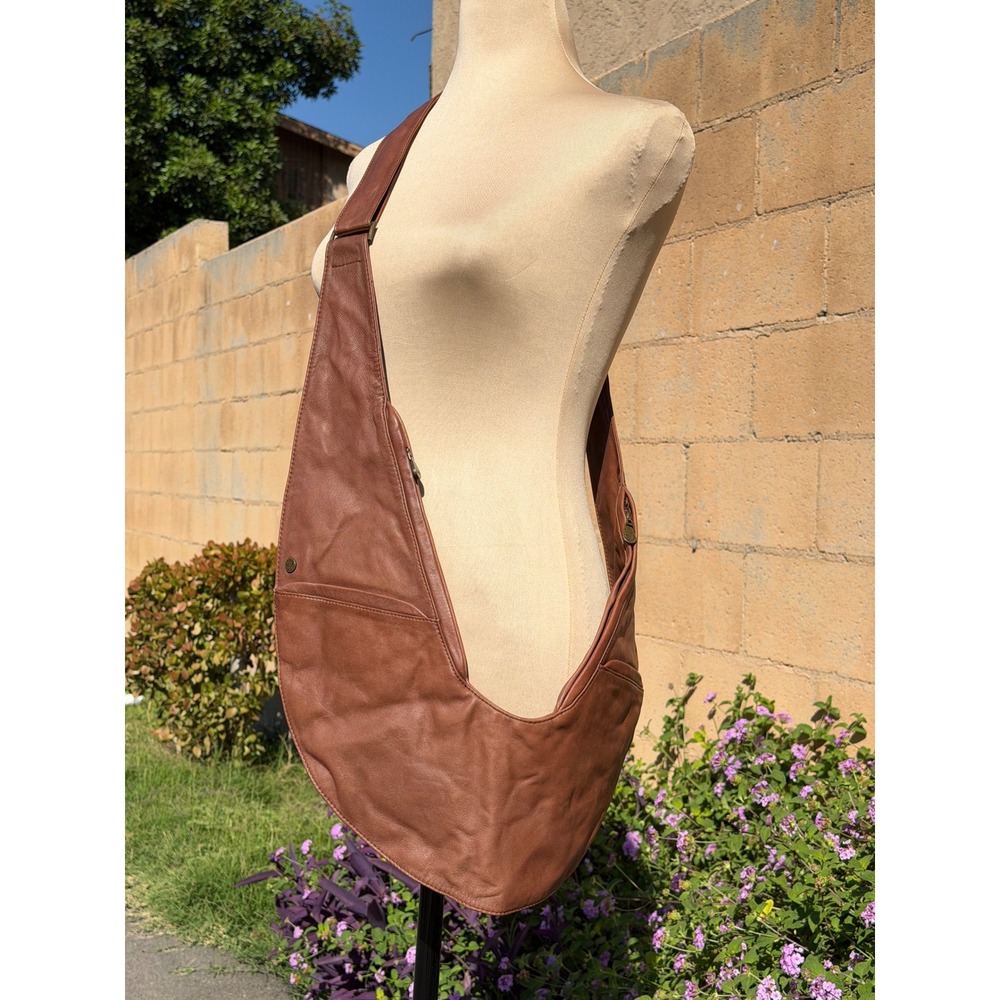 Sash Brown Crescent Sling Hobo Bag Boho Artisan Oversized Shoulder Bag lagenlook